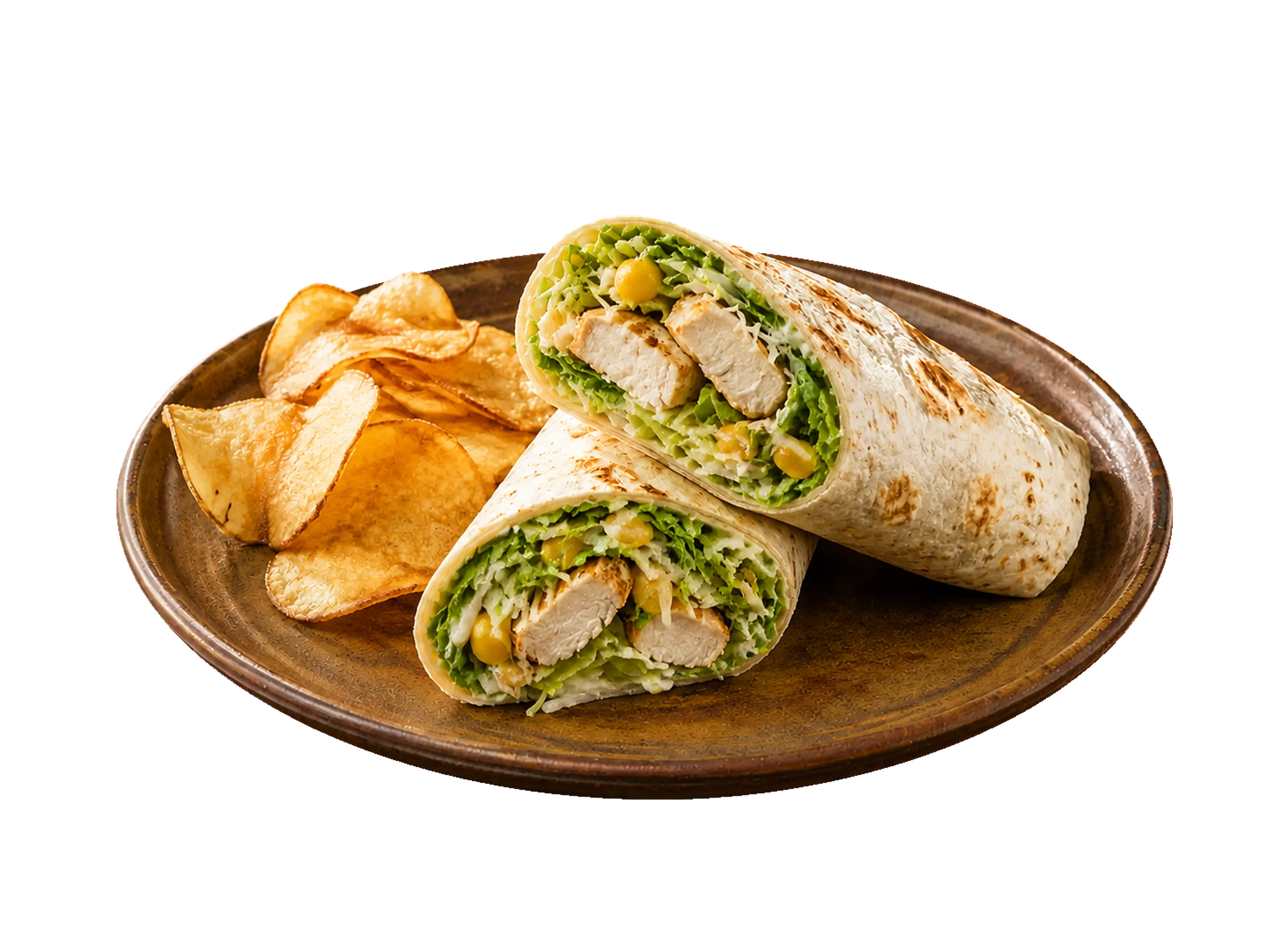 Chicken Caesar Wrap served with chips